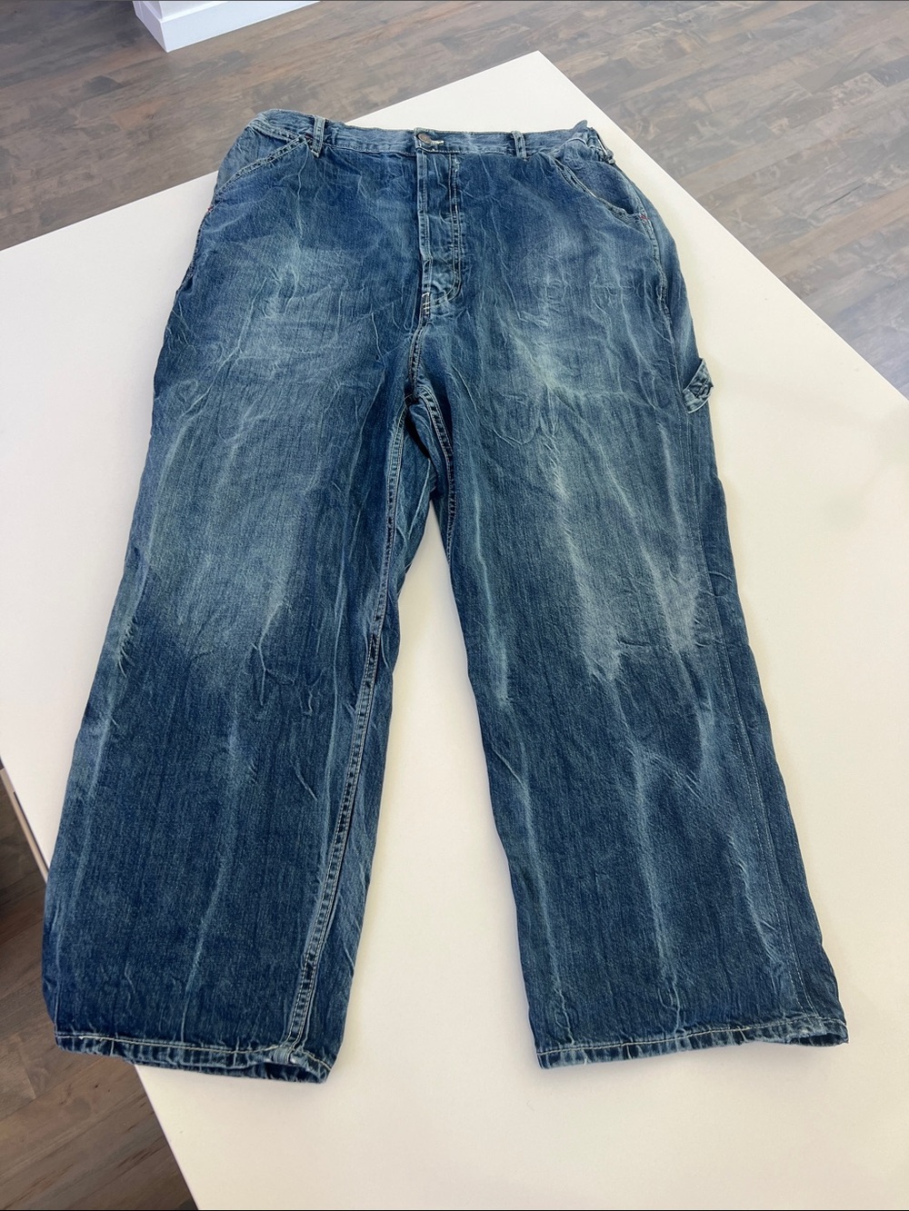 Dr. Collectors teddy forever adjustable waist blue jeans denim pants paisley XL